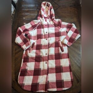 Ultra Flirt Sherpa Plaid Hoodie Jacket Pink Cream Burgundy Check | Shacket